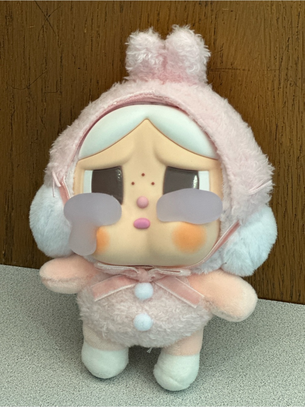 Cry Baby Plush Doll Keychain Pink Bunny Outfit Cute Collectible Plush Bag Charm